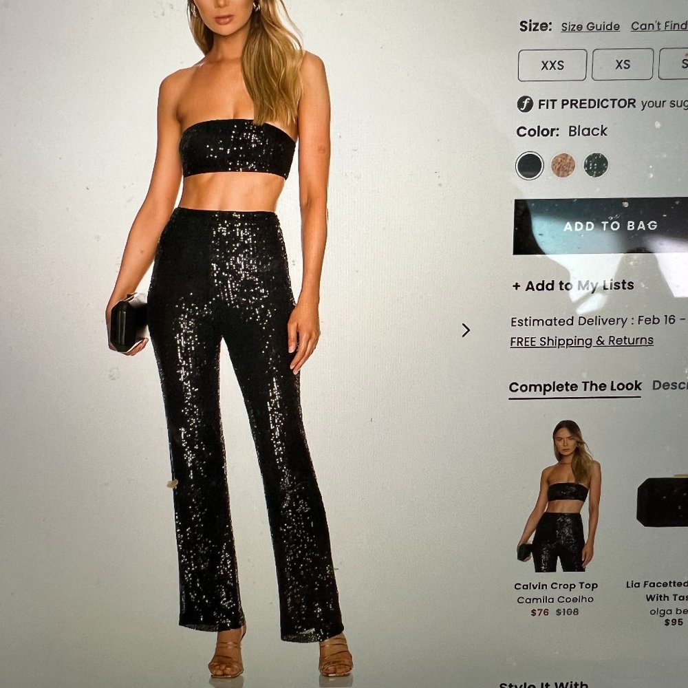Camila Coelho Sequin Top & Pant 2 Piece Set - Black Sequin ; Top & Pants Size S